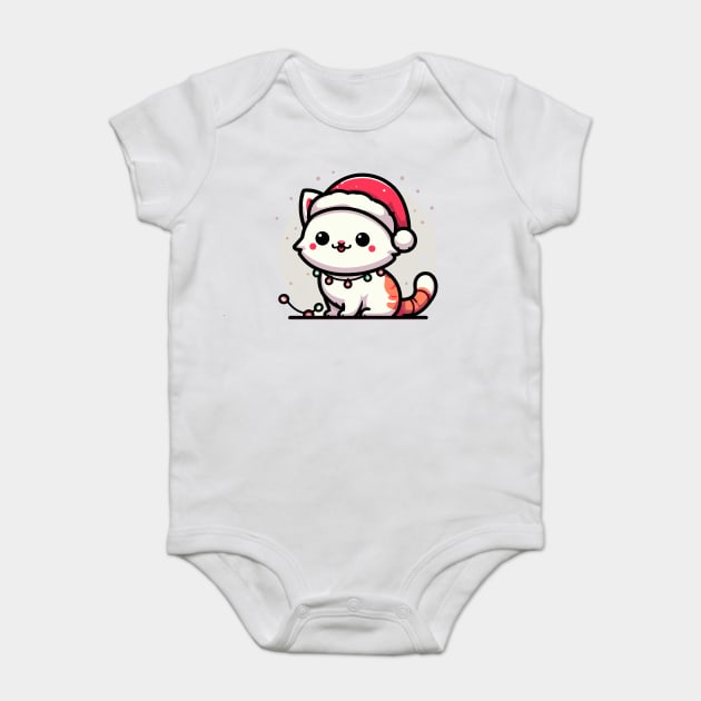 Cute Christmas Cat Santa Hat Christmas Lights Adorable Baby Bodysuit by Frank Ring
